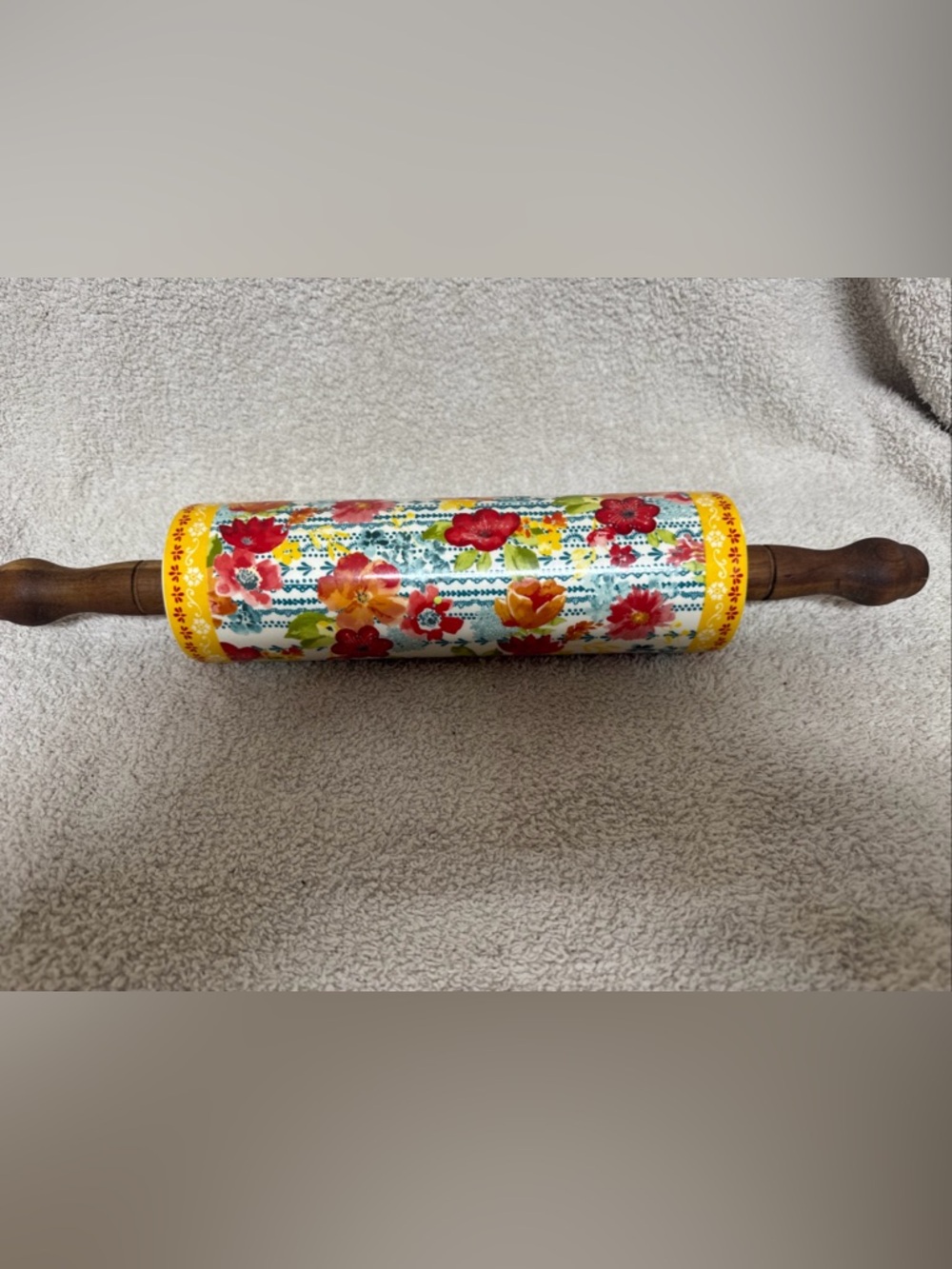 The Pioneer Woman Floral Rolling Pin in Yellow, Red, Orange